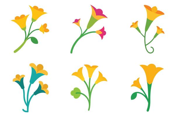 A Colorful Floral Icons Set Against a White Background