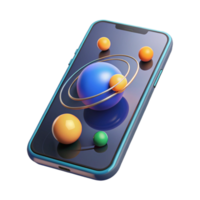serene contemporary A transparent smartphone displaying a 3D model of the solar system, dynamic lighting, minimalist style professional png