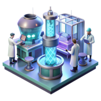 extraordinary contemporary A futuristic laboratory filled with glowing equipment, scientists working in the background, cool, sterile lighting, sci-fi style authentic png