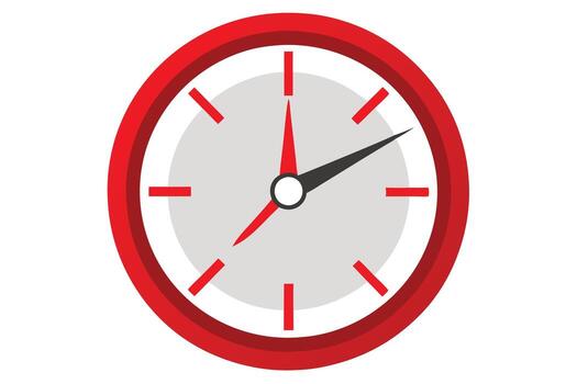 Red wall clock showing a specific time. vector