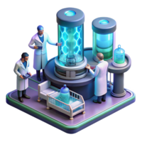 dramatic vintage A futuristic laboratory filled with glowing equipment, scientists working in the background, cool, sterile lighting, sci-fi style 4K png