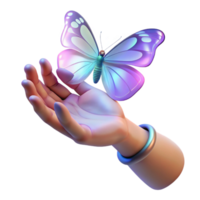 magnificent modern A human hand reaching out to touch a holographic projection of a butterfly, ethereal lighting, digital art style authentic png