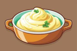 A creamy Mashed Potatoes in a Pan, Ready to Serve vector