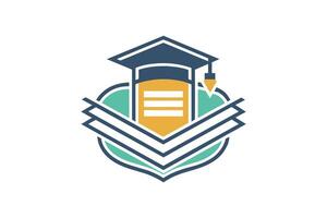 A Education logo featuring graduation cap and open book, symbolizing knowledge. vector