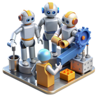 extraordinary vintage A group of robots collaborating on a complex engineering project, industrial setting, bright, even lighting, realistic style original png