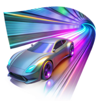 serene traditional A futuristic vehicle speeding through a data stream tunnel, vibrant neon colors, motion blur, cyberpunk style authentic png