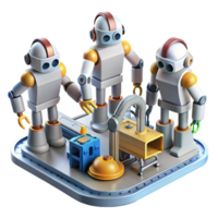 extraordinary vintage A group of robots collaborating on a complex engineering project, industrial setting, bright, even lighting, realistic style professional png
