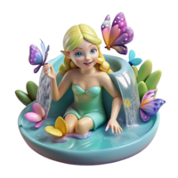 elegant rustic A playful nymph bathing in a crystal-clear waterfall, surrounded by colorful butterflies. Soft, diffused lighting. Impressionist style detailed png
