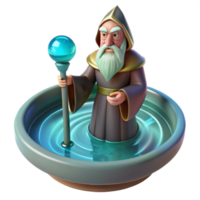 dramatic minimalist A wise old oracle, gazing into a swirling pool of water, visions of the future reflected in its depths. Mystical, ethereal lighting. Surrealist style original png