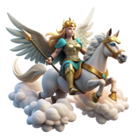 beautiful minimalist A Proud Valkyrie Riding a Winged Horse authentic png