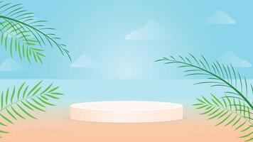 Showcase your products with this tropical beach mockup. Perfect for summer branding, ads, and marketing. Use this vibrant podium background for a fresh and stylish presentation. vector