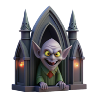 vibrant contemporary A mischievous imp hiding in the shadows of a gothic cathedral, its eyes gleaming with malice. Dark, atmospheric lighting. Gothic horror style detailed png