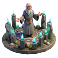 beautiful artistic A wise old druid performing a ritual in a stone circle, surrounded by ancient runes. Mystical, ethereal lighting. Celtic mythology style exclusive png