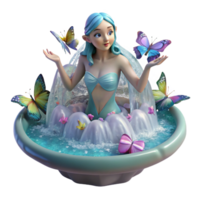 beautiful minimalist A playful nymph bathing in a crystal-clear waterfall, surrounded by colorful butterflies. Soft, diffused lighting. Impressionist style professional png