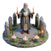 beautiful vintage A wise old druid performing a ritual in a stone circle, surrounded by ancient runes. Mystical, ethereal lighting. Celtic mythology style genuine png