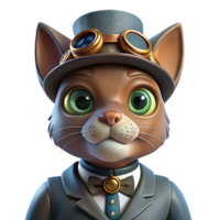 wonderful minimalist A portrait of a steampunk cat wearing a tiny top hat and monocle, with intricate clockwork details on its collar. The lighting is soft and whimsical original png