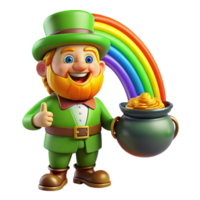 stunning vintage A mischievous leprechaun guarding his pot of gold at the end of a rainbow. Bright, vibrant lighting. Celtic folklore style high resolution png