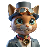 beautiful minimalist A portrait of a steampunk cat wearing a tiny top hat and monocle, with intricate clockwork details on its collar. The lighting is soft and whimsical detailed png