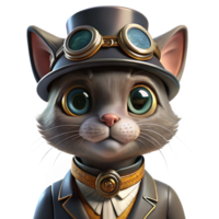 wonderful rustic A portrait of a steampunk cat wearing a tiny top hat and monocle, with intricate clockwork details on its collar. The lighting is soft and whimsical exclusive png
