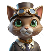 beautiful rustic A portrait of a steampunk cat wearing a tiny top hat and monocle, with intricate clockwork details on its collar. The lighting is soft and whimsical authentic png
