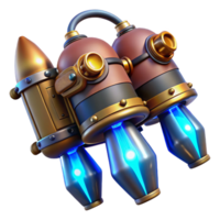 elegant minimalist A steampunk jetpack with brass nozzles and glowing blue energy cores. The lighting is dynamic and suggests movement authentic png