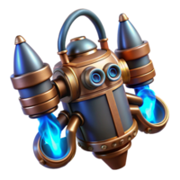 vibrant abstract A steampunk jetpack with brass nozzles and glowing blue energy cores. The lighting is dynamic and suggests movement authentic png