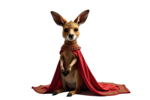 A kangaroo dressed in a red cape and crown png
