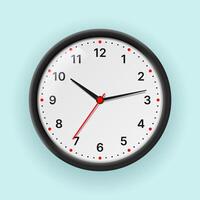 Wall clock with hands and white dial with numbers isolated on light background. 3d illustration. vector