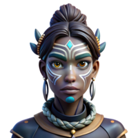 wonderful rustic Portrait of a woman with intricate face paint and a tribal headdress, bold, graphic lighting, indigenous art style high resolution png