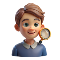 elegant traditional Portrait of a young boy with a curious expression and a magnifying glass, bright, inquisitive lighting, scientific illustration style 4K png