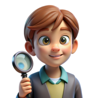 beautiful vintage Portrait of a young boy with a curious expression and a magnifying glass, bright, inquisitive lighting, scientific illustration style exclusive png