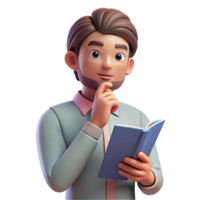 stunning minimalist Portrait of a man with a thoughtful expression and a book in his hand, soft, intellectual lighting, academic portrait style authentic png