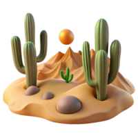serene modern A desert landscape with cacti and sand dunes, harsh sunlight, realistic rendering professional png