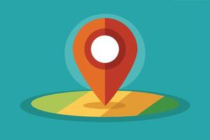 A simple, flat design graphic of a location pin on a sandy surface. vector