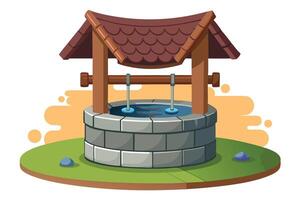 A cartoon Illustration of a Rustic Well with a Roof vector