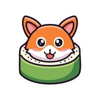 a cartoon dog sitting in a bowl of sushi vector