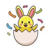 a cartoon bunny in an egg shell with confetti vector