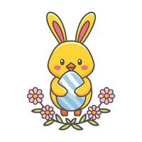 easter bunny with blue egg vector