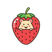 a cute hamster in a strawberry vector