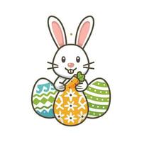easter bunny with carrot and colorful eggs vector