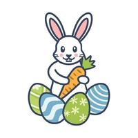 easter bunny with carrot and eggs vector