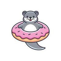 a cartoon otter sitting on a donut vector