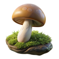 serene minimalist A close-up of a mushroom growing on a mossy log, intricate details, earthy tones, fantasy style, soft lighting, high resolution png