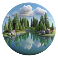 wonderful rustic A serene lake reflecting the surrounding trees and sky, calm water, mirror-like reflection, peaceful atmosphere, high quality png