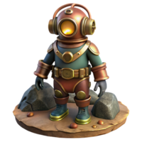 serene minimalist A Steampunk Diving Suit with Brass Helmet authentic png