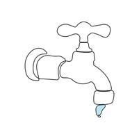 Hand-drawn water faucet continuous line art. Water Faucet outline isolated on white background. vector