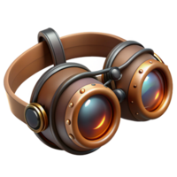 magnificent creative A steampunk goggles with intricate lenses and adjustable straps, resting on a workbench, lit by a bright workshop light, in a realistic style original png