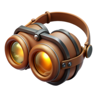stunning artistic A steampunk goggles with intricate lenses and adjustable straps, resting on a workbench, lit by a bright workshop light, in a realistic style exclusive png