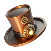extraordinary abstract A steampunk top hat with intricate gears and cogs adorning the brim, illuminated by a single spotlight, in a fashion illustration style high resolution png