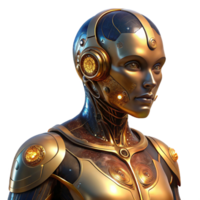dramatic contemporary A cyborg with intricate, gold circuitry embedded in their skin, gazes wistfully at a distant nebula. Warm, nostalgic lighting. Art Nouveau style authentic png
